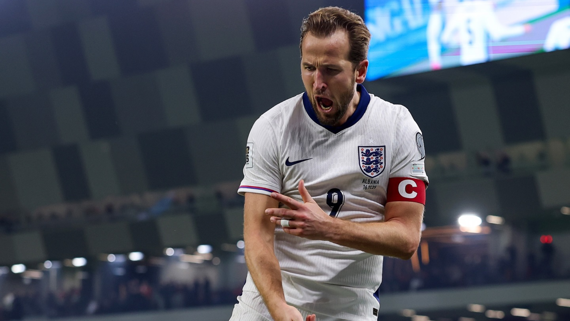 Harry Kane celebrando un gol con Inglaterra